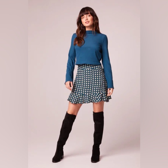 NWT Brand Of The Free COLETTE TEAL DIAMOND MINI SKIRT Ruffled Bottom - Picture 3 of 5